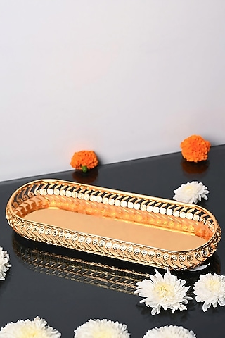 Golden Metal Decorative Tray by Home Decor by Aditi