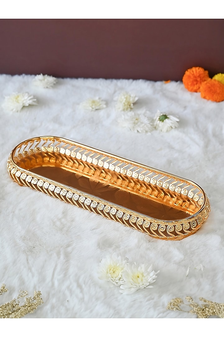 Golden Metal Decorative Tray by Home Decor by Aditi at Pernia's Pop Up Shop