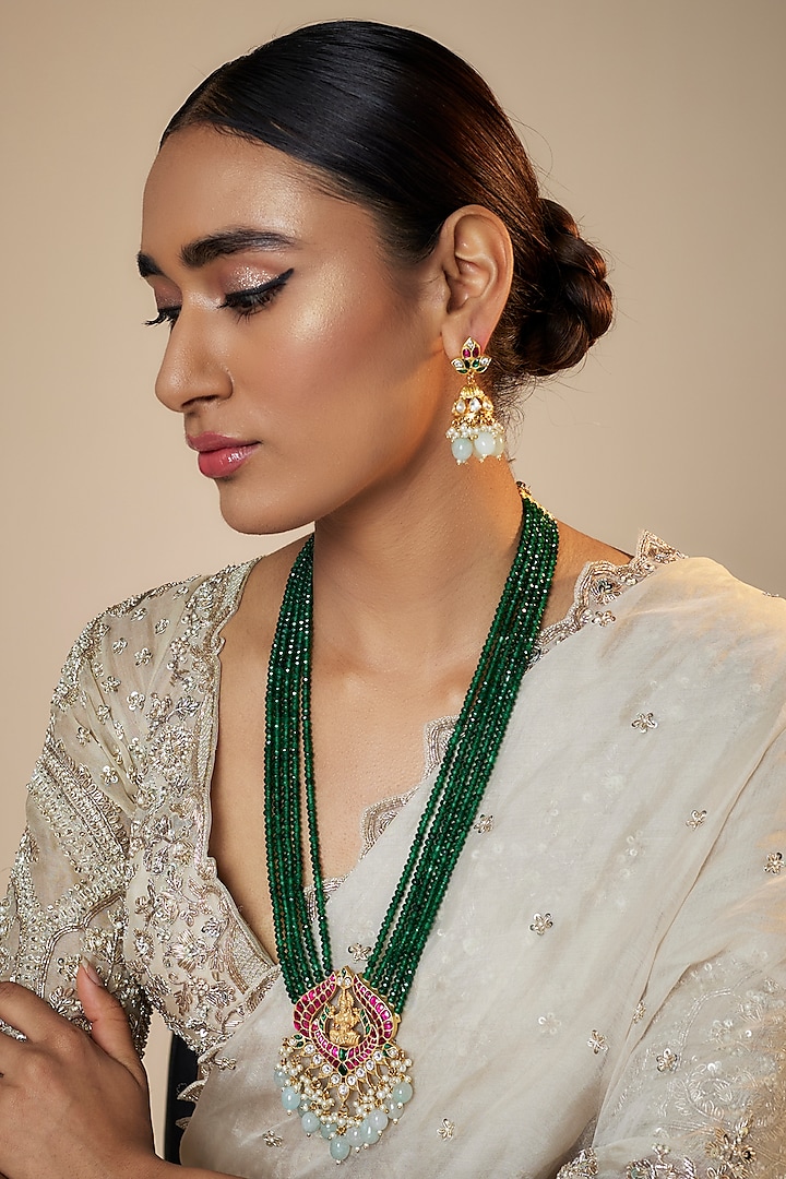 Gold Finish Kundan Polki Pendant Necklace Set by Adityam Jewels at Pernia's Pop Up Shop