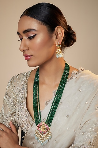 Gold Finish Kundan Polki Pendant Necklace Set by Adityam Jewels