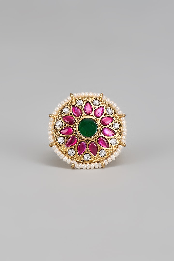 Gold Finish Kundan Polki Ring by Adityam Jewels at Pernia's Pop Up Shop