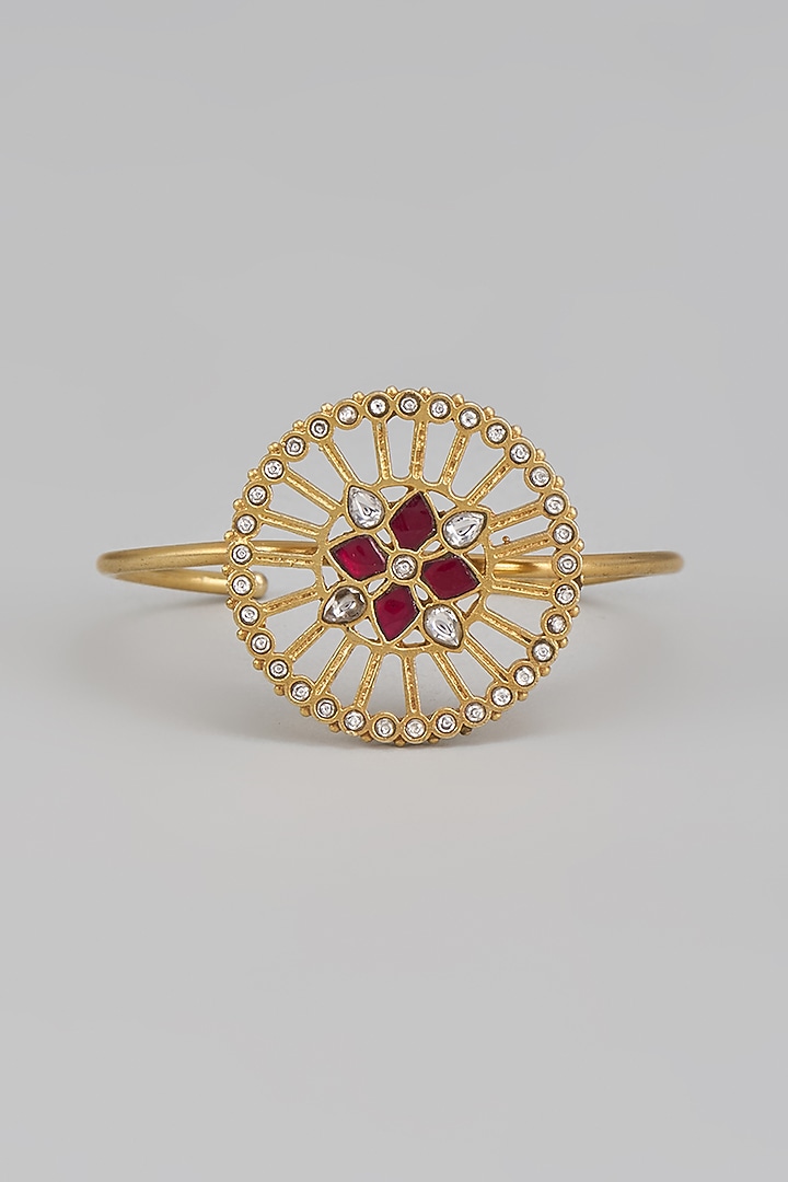 Gold Finish Kundan Polki Bracelet by Adityam Jewels at Pernia's Pop Up Shop