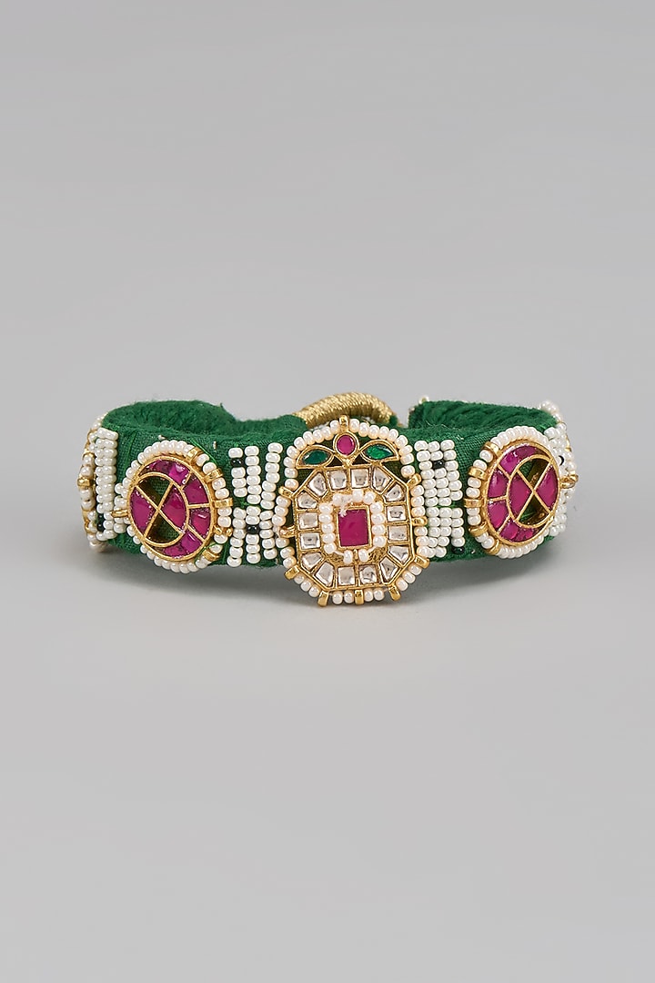 Gold Finish Kundan Polki Poochi Bracelet by Adityam Jewels at Pernia's Pop Up Shop