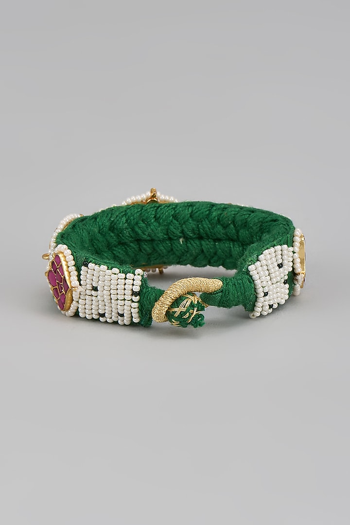 Gold Finish Kundan Polki Poochi Bracelet by Adityam Jewels at Pernia's Pop Up Shop