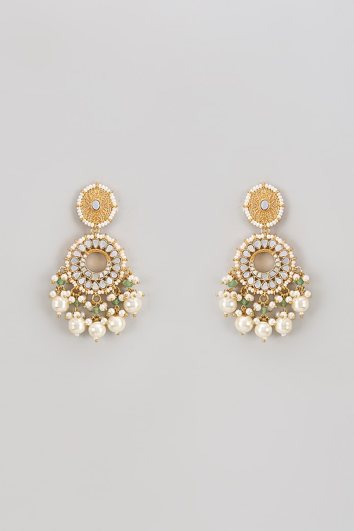 Gold Finish Kundan Polki & Mother Of Pearl Dangler Earrings by Adityam Jewels at Pernia's Pop Up Shop