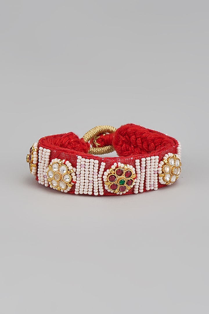 Gold Finish Kundan Polki Poochi Bracelet by Adityam Jewels at Pernia's Pop Up Shop