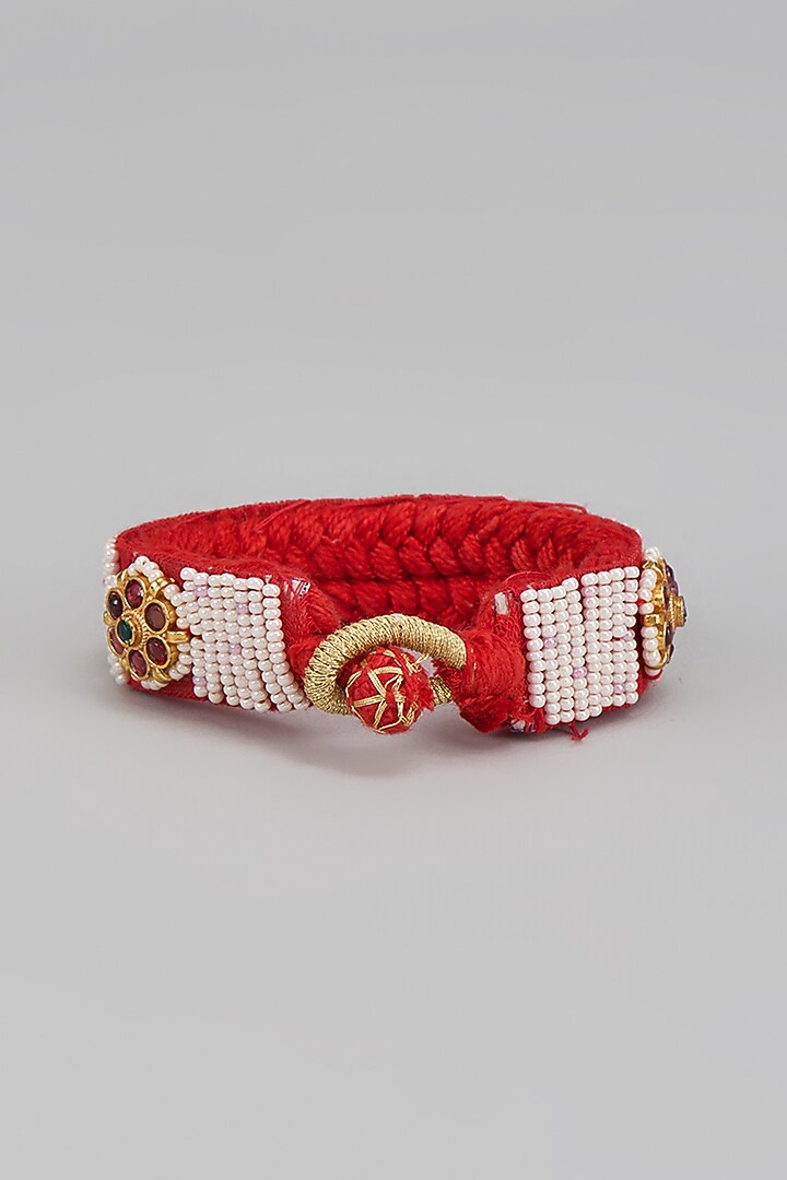 Gold Finish Kundan Polki Poochi Bracelet by Adityam Jewels at Pernia's Pop Up Shop