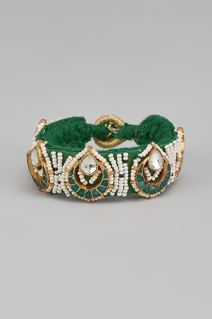 Gold Finish Kundan Polki Poochi Bracelet by Adityam Jewels at Pernia's Pop Up Shop