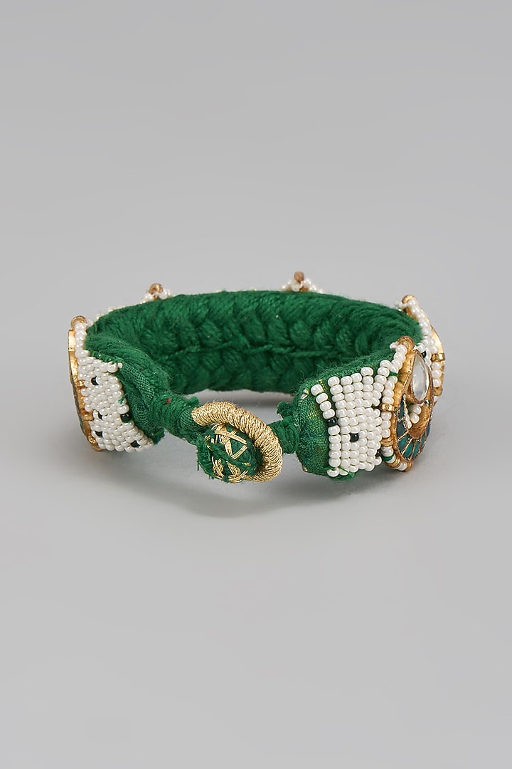 Gold Finish Kundan Polki Poochi Bracelet by Adityam Jewels at Pernia's Pop Up Shop