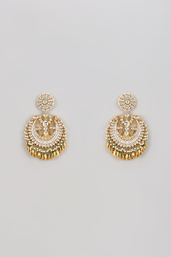 Gold Finish Kundan Polki Chandbaali Earrings by Adityam Jewels at Pernia's Pop Up Shop