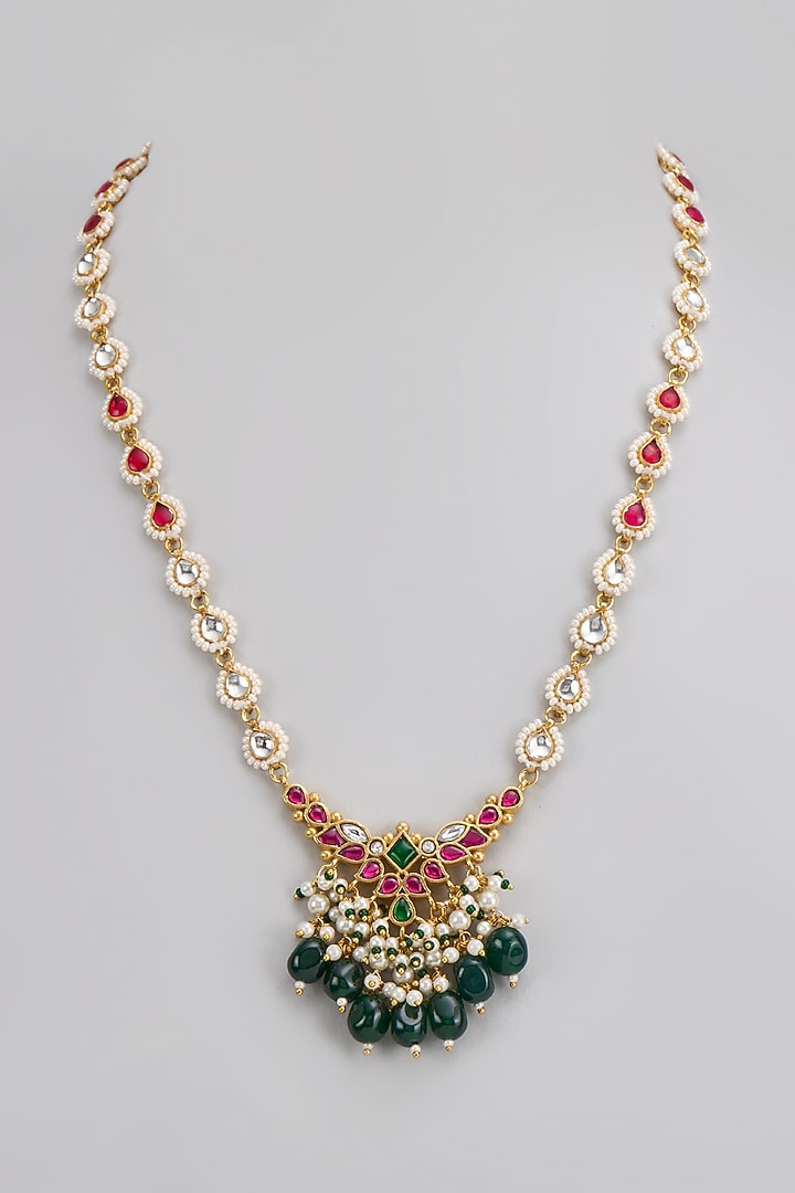 Gold Finish Kundan Polki Pendant Necklace by Adityam Jewels at Pernia's Pop Up Shop