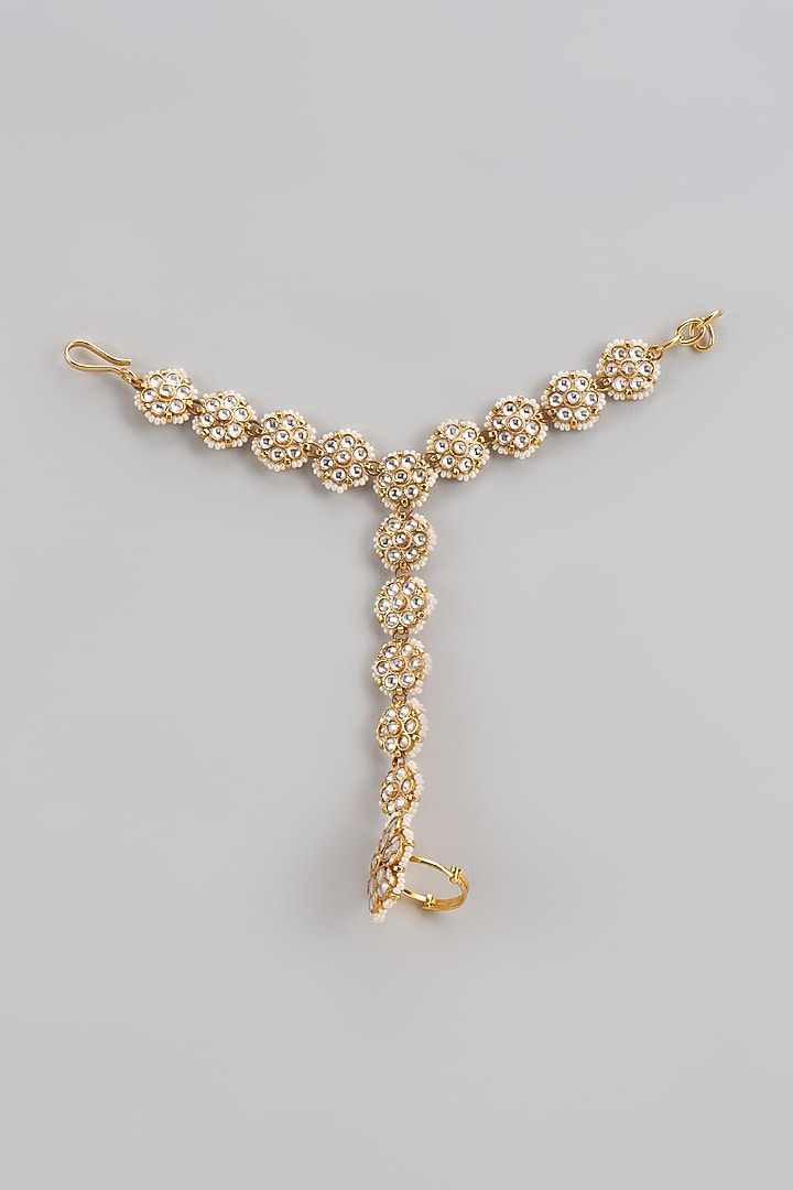 Gold Finish Kundan Polki Hathphools (Set Of 2) by Adityam Jewels at Pernia's Pop Up Shop