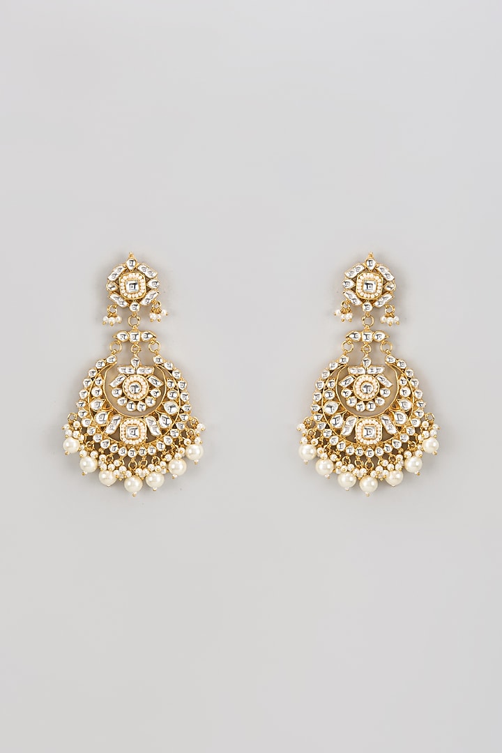 Gold Finish Kundan Polki Chandbaali Earrings by Adityam Jewels at Pernia's Pop Up Shop