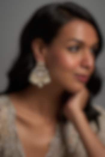 Gold Finish Kundan Polki & Mother Of Pearl Chandbaali Earrings by Adityam Jewels at Pernia's Pop Up Shop