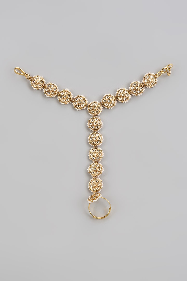 Gold Finish Kundan Polki Hathphools (Set Of 2) by Adityam Jewels at Pernia's Pop Up Shop