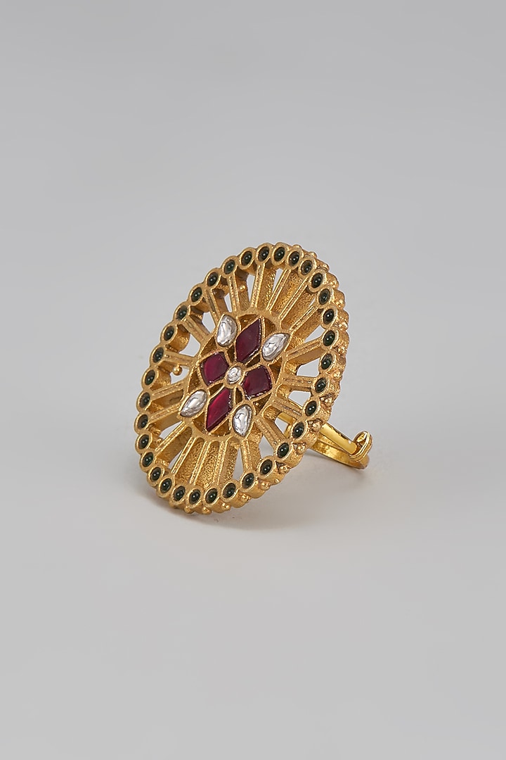 Gold Finish Kundan Polki Ring by Adityam Jewels at Pernia's Pop Up Shop