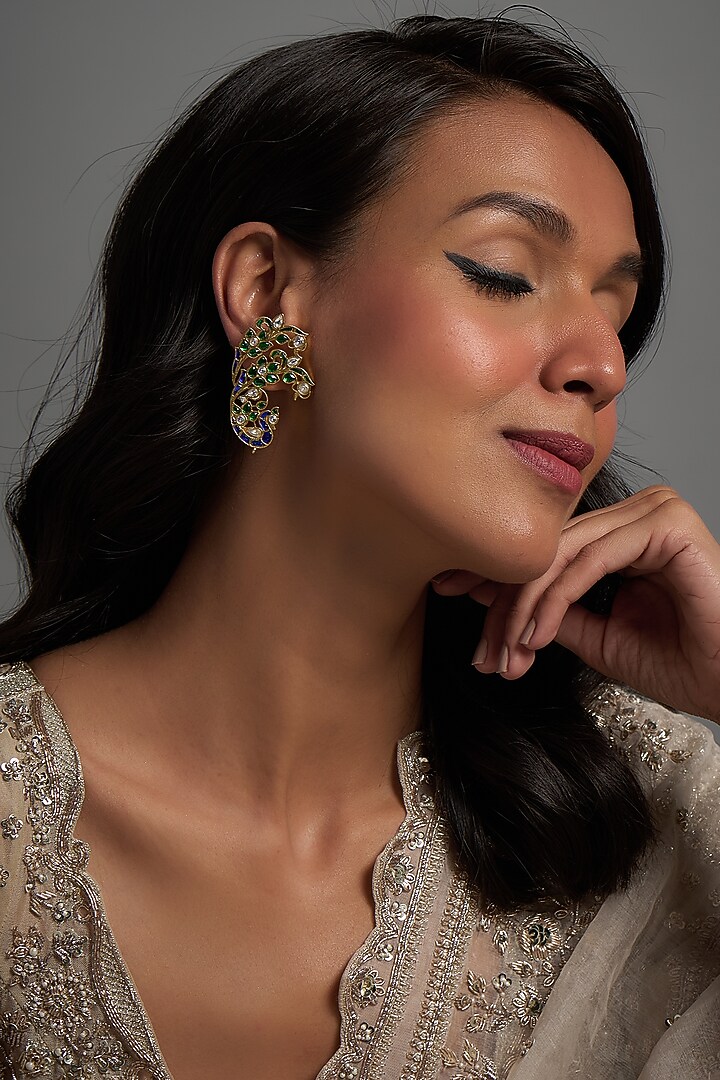 Gold Finish Kundan Polki Dangler Earrings by Adityam Jewels at Pernia's Pop Up Shop