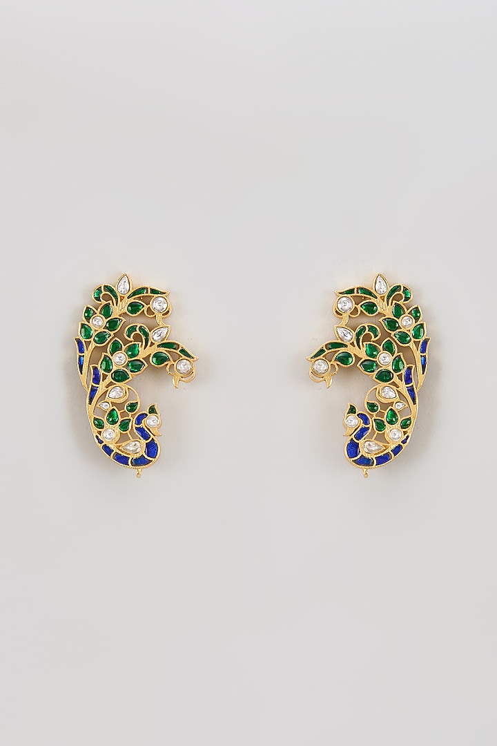 Gold Finish Kundan Polki Dangler Earrings by Adityam Jewels at Pernia's Pop Up Shop