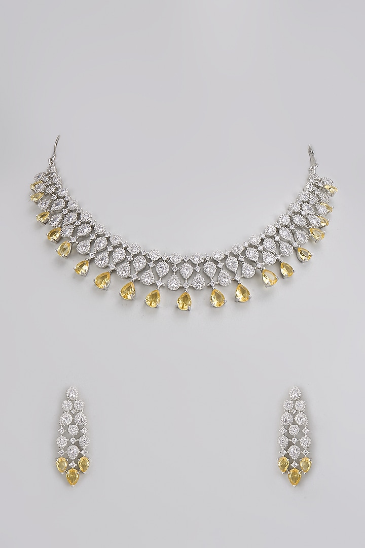 White Finish Zircon Necklace Set by Adityam Jewels at Pernia's Pop Up Shop