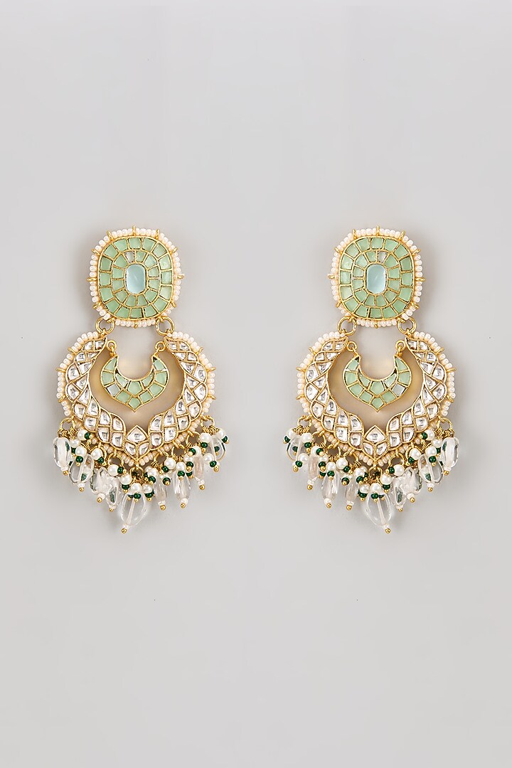 Gold Finish Kundan Polki Chandbaali Earrings by Adityam Jewels at Pernia's Pop Up Shop