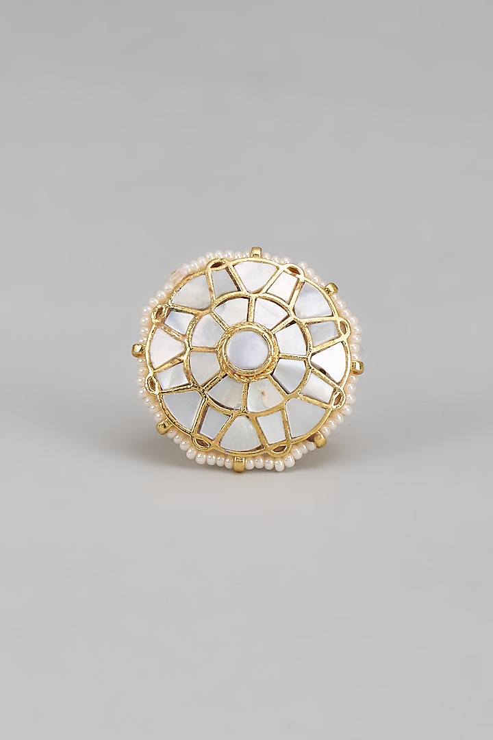 Gold Finish Mother Of Pearl Ring by Adityam Jewels at Pernia's Pop Up Shop