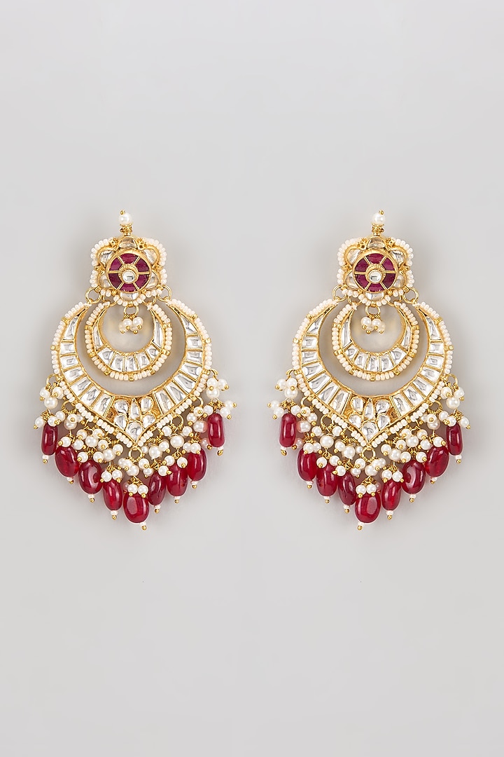 Gold Finish Kundan Polki Chandbaali Earrings by Adityam Jewels at Pernia's Pop Up Shop