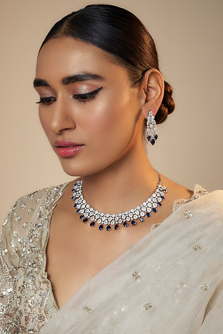 White Finish Zircon Necklace Set by Adityam Jewels at Pernia's Pop Up Shop