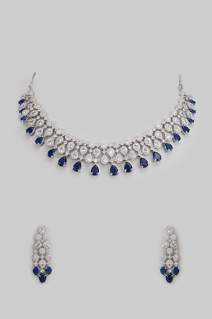 White Finish Zircon Necklace Set by Adityam Jewels at Pernia's Pop Up Shop