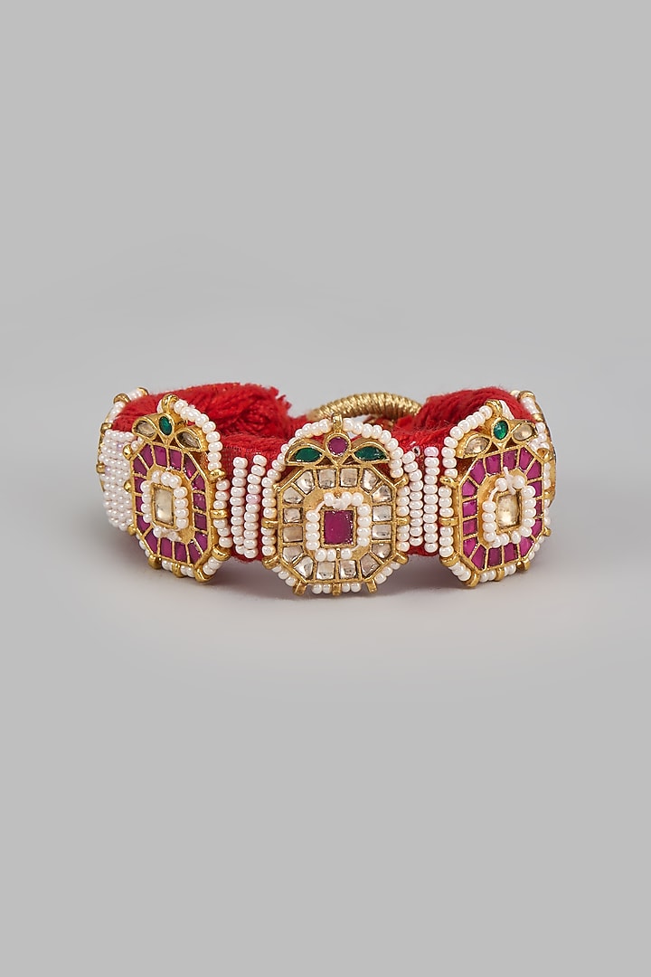 Gold Finish Kundan Polki Poochi Bracelet by Adityam Jewels at Pernia's Pop Up Shop