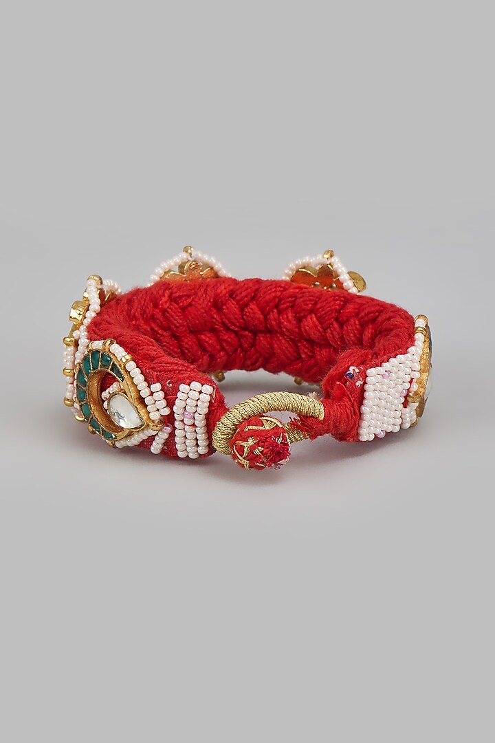 Gold Finish Kundan Polki Poochi Bracelet by Adityam Jewels at Pernia's Pop Up Shop