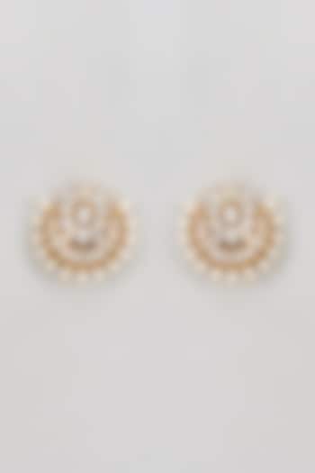 Gold Finish Kundan Polki & Mother Of Pearl Stud Earrings by Adityam Jewels at Pernia's Pop Up Shop