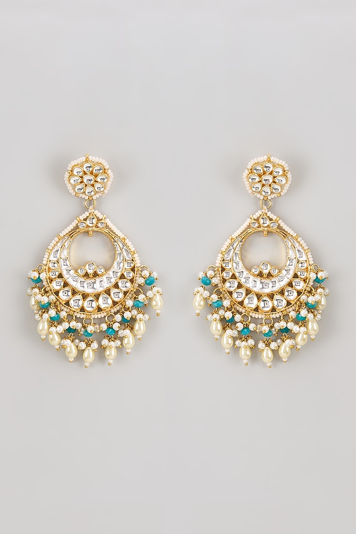 Gold Finish Kundan Polki Chandbaali Earrings by Adityam Jewels at Pernia's Pop Up Shop