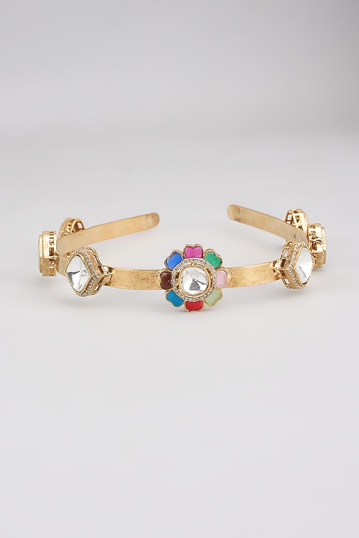 Gold Finish Kundan Polki Hairband by Adityam Jewels at Pernia's Pop Up Shop