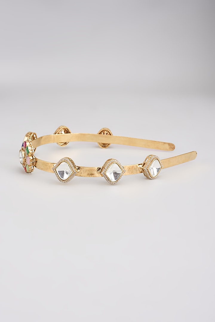 Gold Finish Kundan Polki Hairband by Adityam Jewels at Pernia's Pop Up Shop