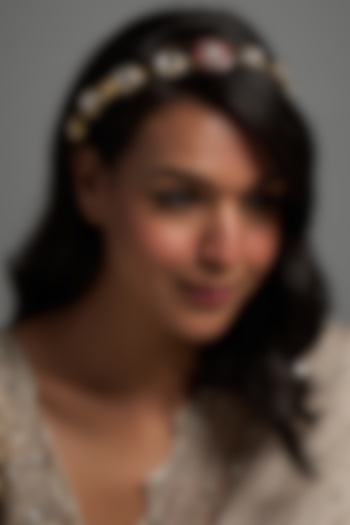 Gold Finish Kundan Polki Hairband by Adityam Jewels at Pernia's Pop Up Shop