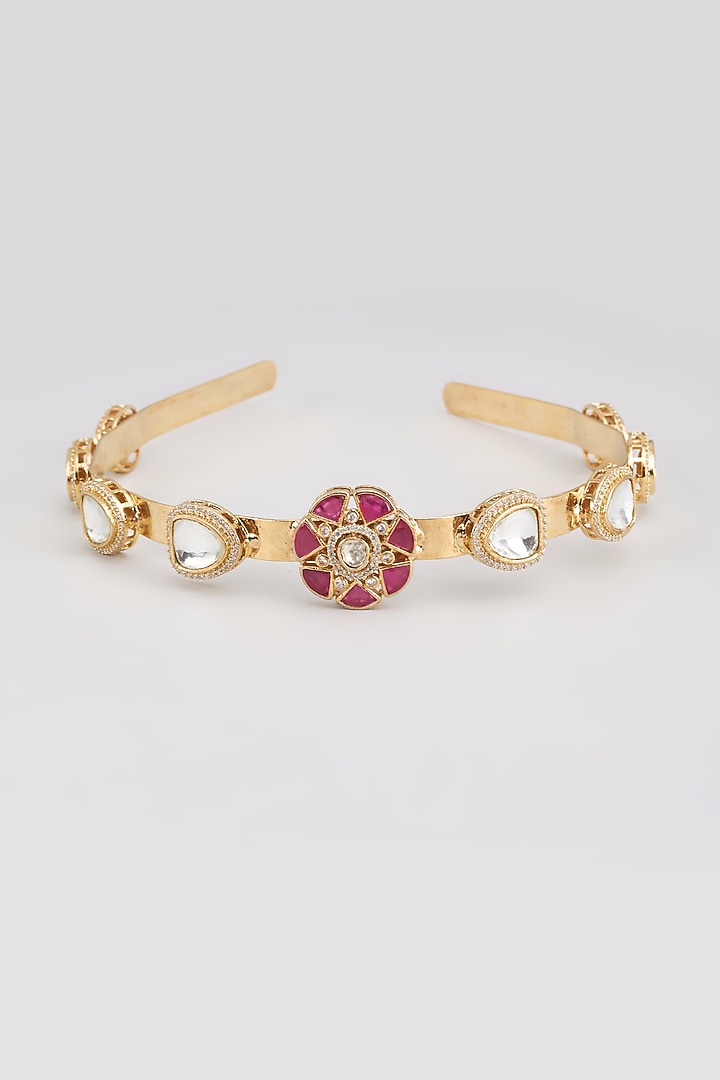 Gold Finish Kundan Polki Hairband by Adityam Jewels at Pernia's Pop Up Shop