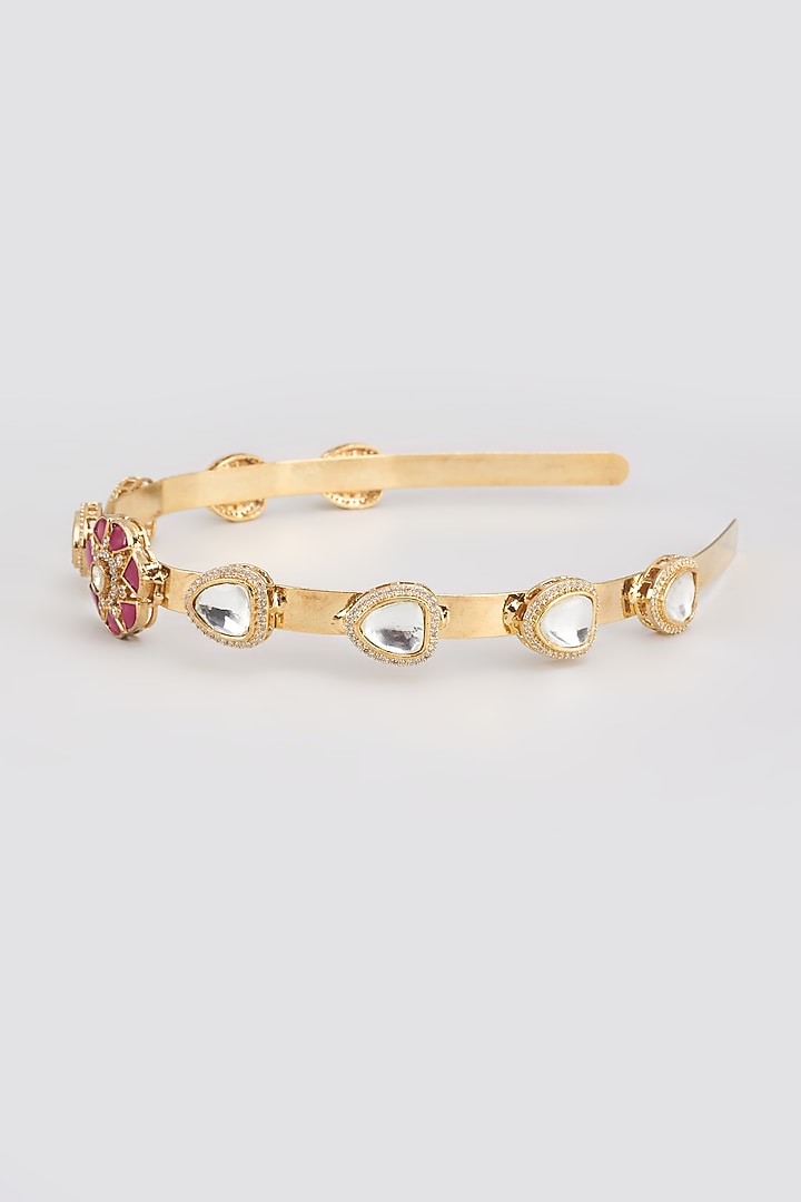 Gold Finish Kundan Polki Hairband by Adityam Jewels at Pernia's Pop Up Shop