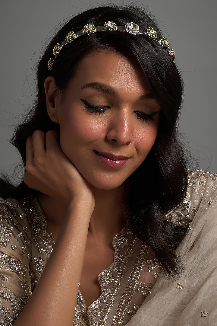 Gold Finish Kundan Polki Hairband by Adityam Jewels at Pernia's Pop Up Shop