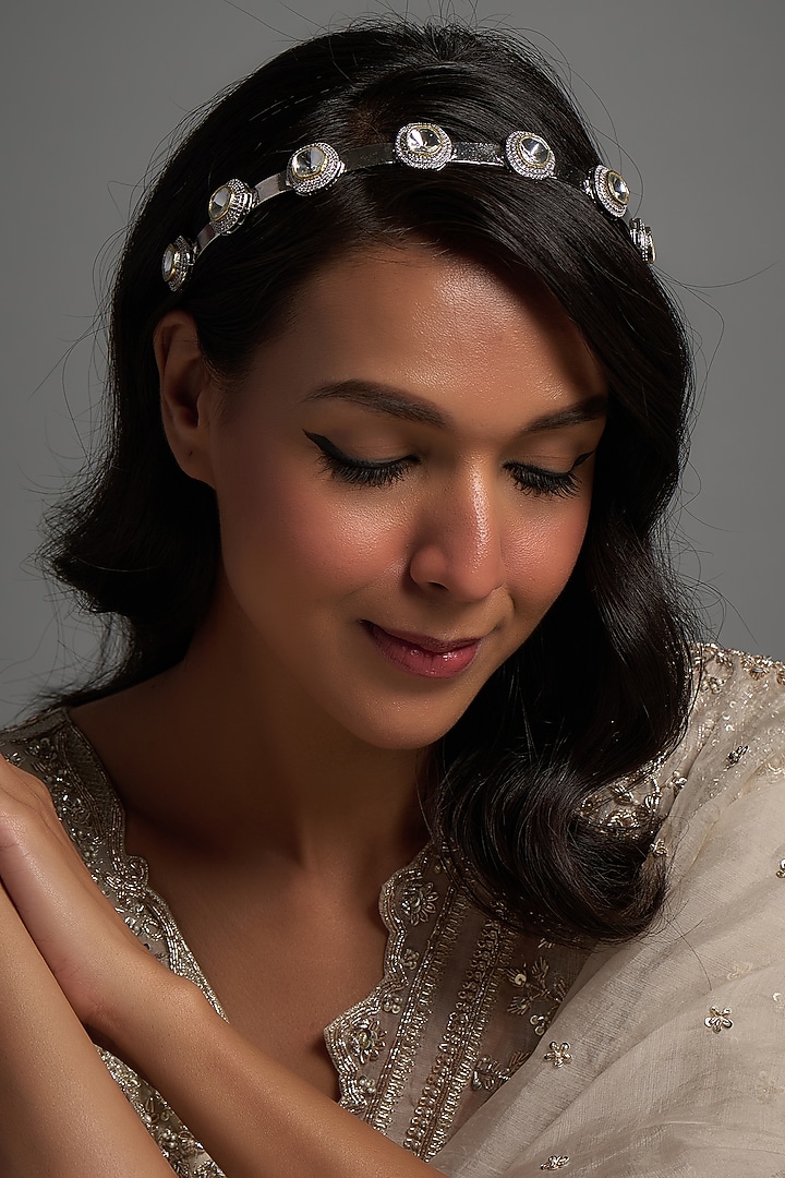 Gold Finish Kundan Polki Hairband by Adityam Jewels at Pernia's Pop Up Shop