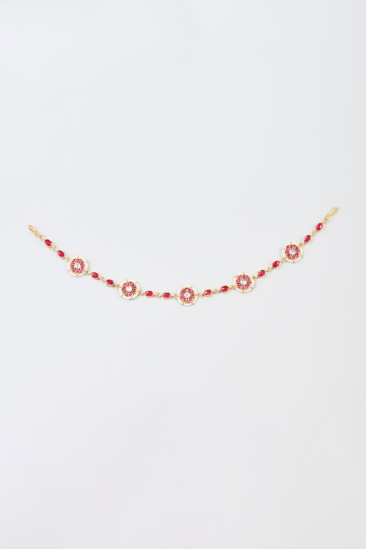 Gold Finish Red Kundan Polki Sheeshphool by Adityam Jewels