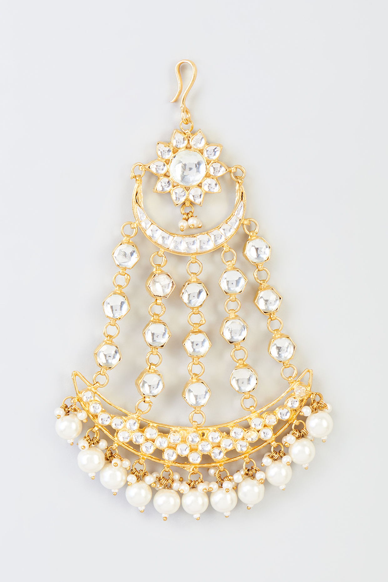 Gold Finish Kundan Polki & Pearl Pasa by Adityam Jewels