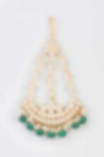 Gold Finish Kundan Polki & Green Drop Pasa by Adityam Jewels at Pernia's Pop Up Shop