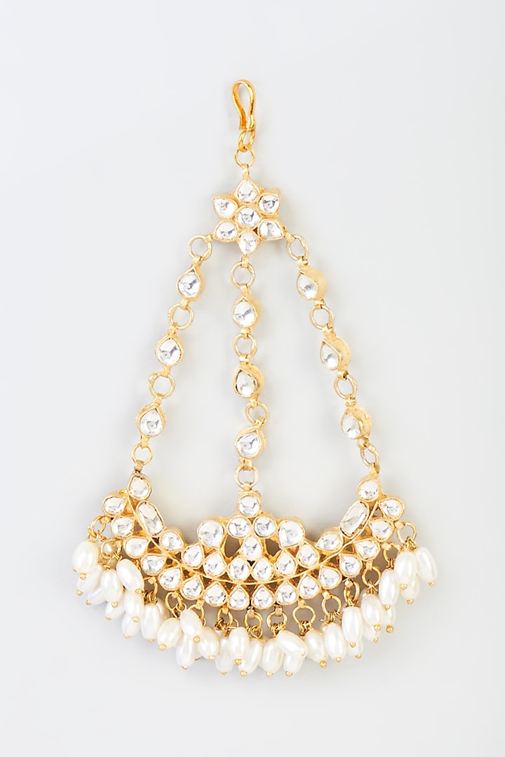 Gold Finish Kundan Polki & Rice Pearl Pasa by Adityam Jewels