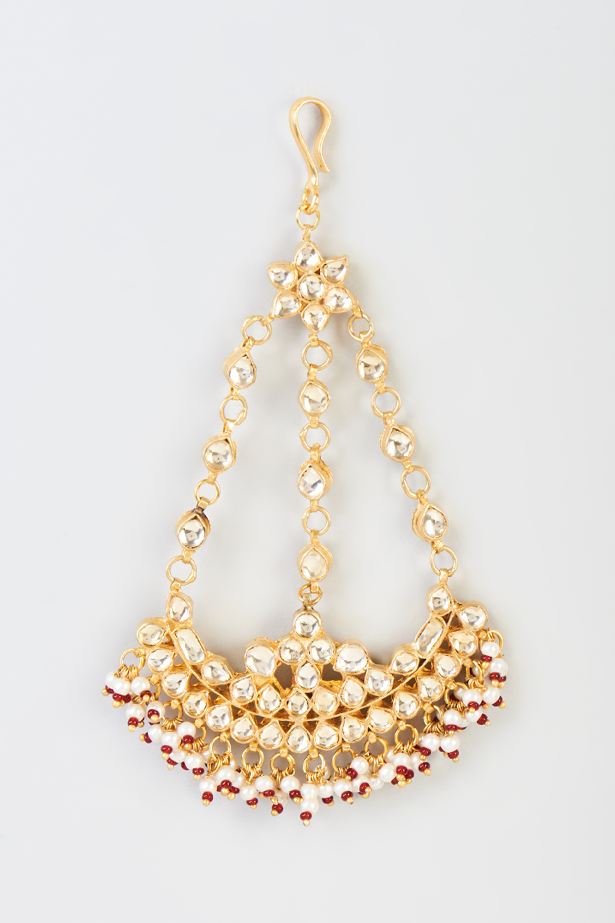Gold Finish Red Kundan Polki Pasa by Adityam Jewels