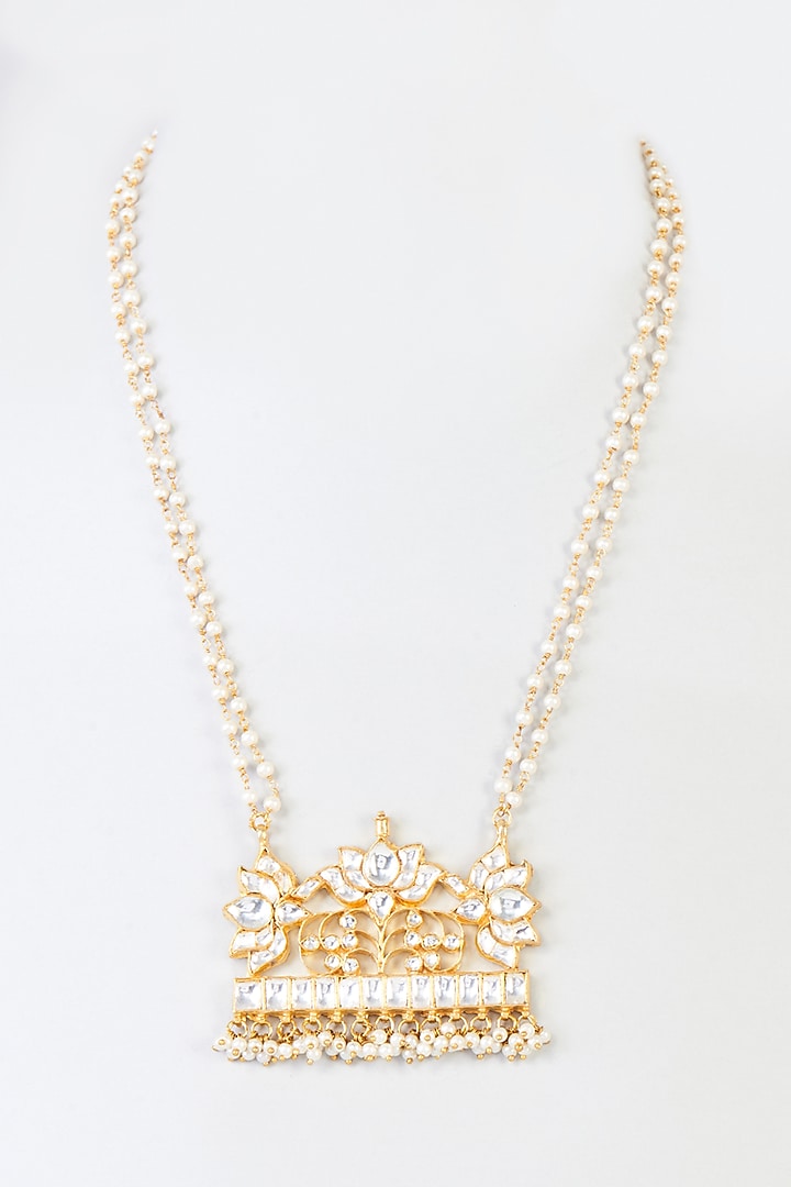 Gold Finish Kundan Polki Pendant Necklace by Adityam Jewels at Pernia's Pop Up Shop