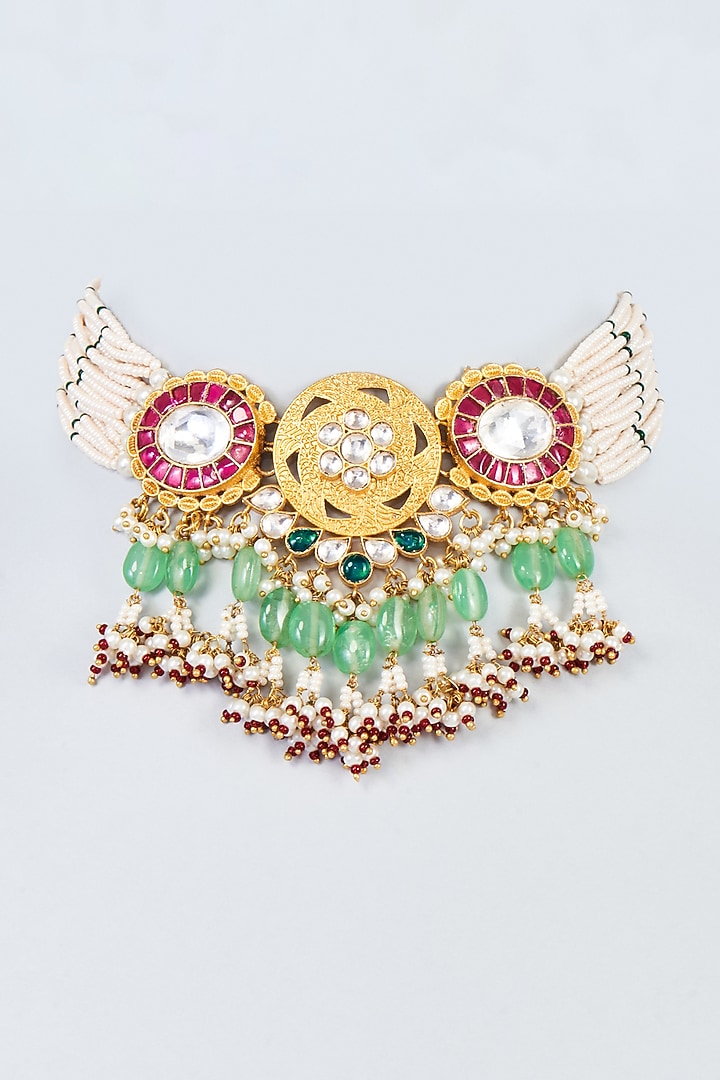 Gold Finish Kundan Polki Necklace by Adityam Jewels at Pernia's Pop Up Shop