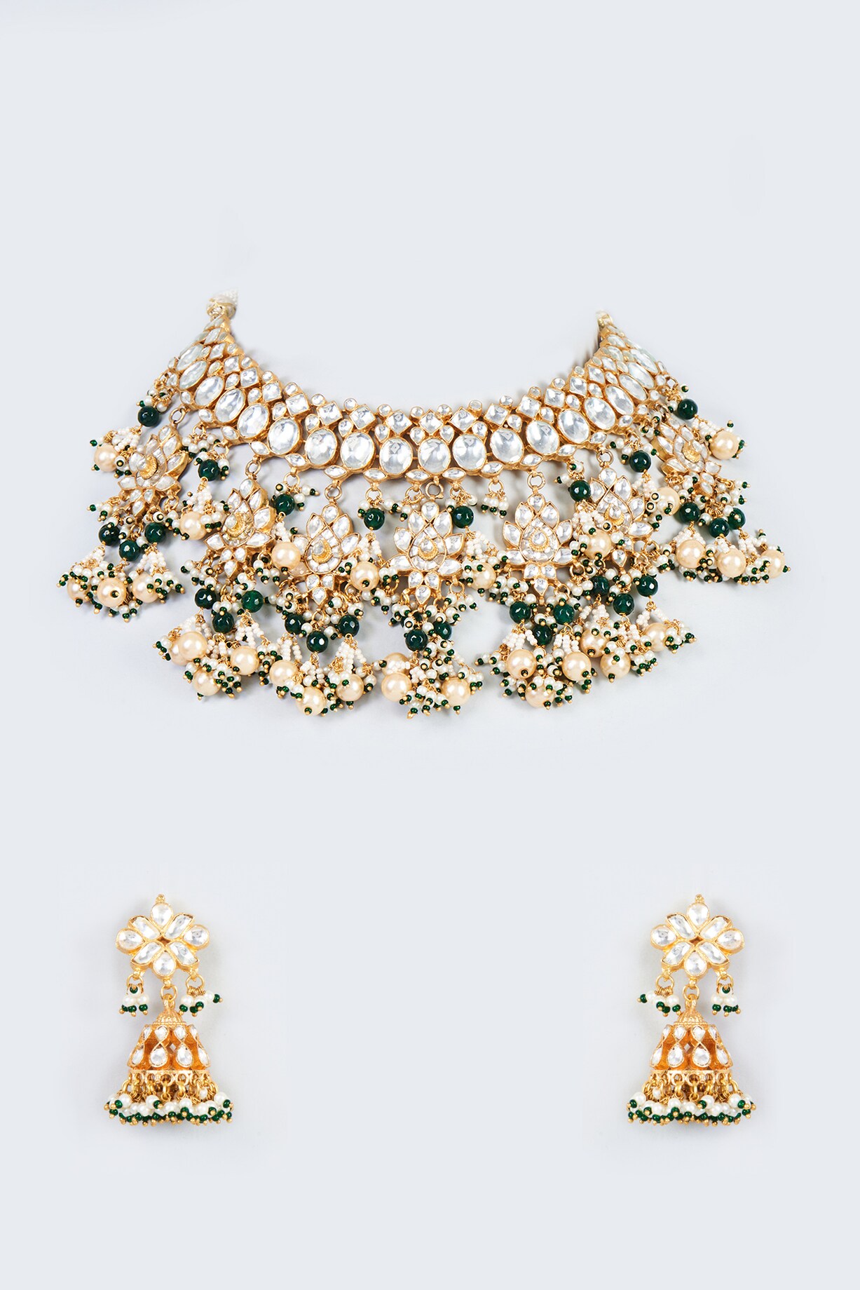 Gold Finish White Kundan Polki Choker Necklace Set Design By Adityam