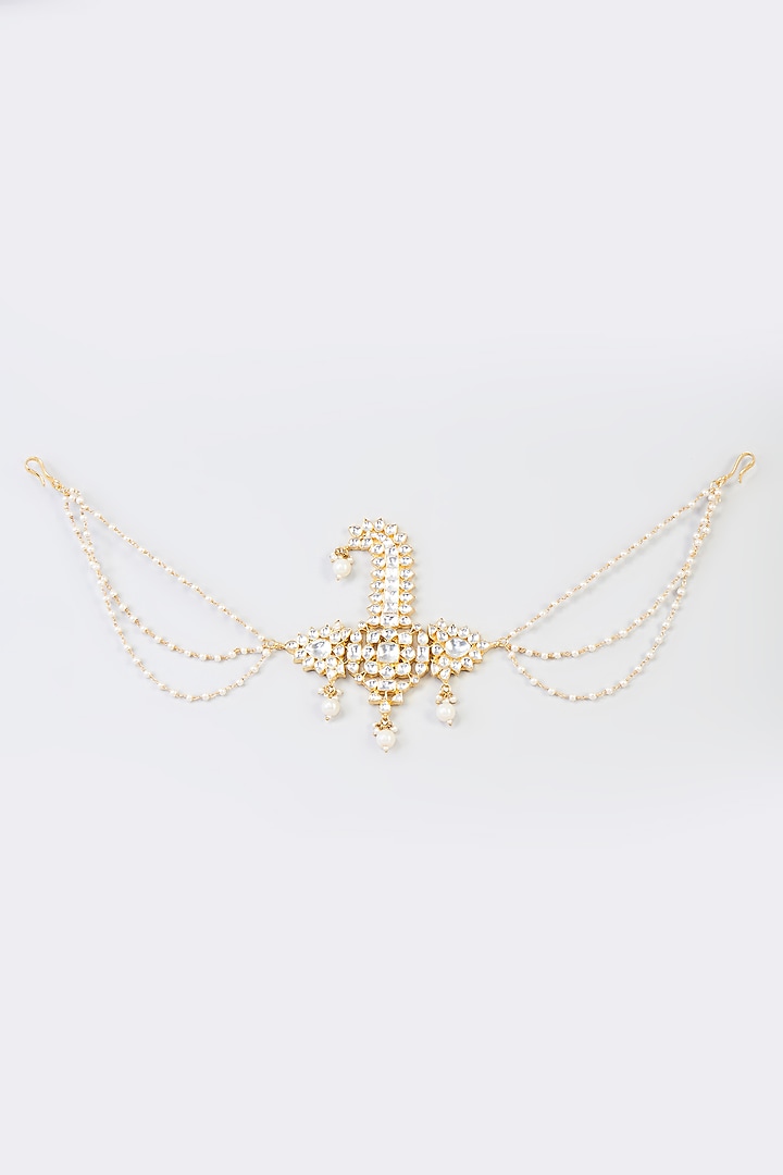 Gold Finish White Kundan Polki Kalangi by Adityam Jewels at Pernia's Pop Up Shop