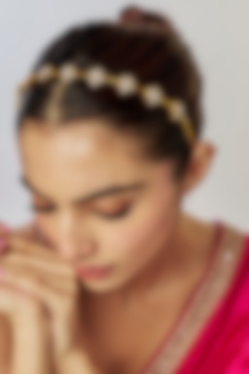 Gold Finish Kundan Polki Floral Motif Hairband by Adityam Jewels at Pernia's Pop Up Shop