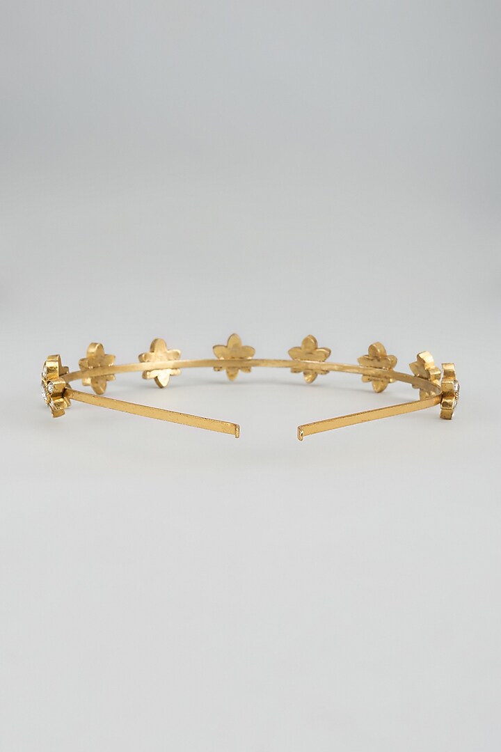 Gold Finish Kundan Polki Floral Motif Hairband by Adityam Jewels at Pernia's Pop Up Shop